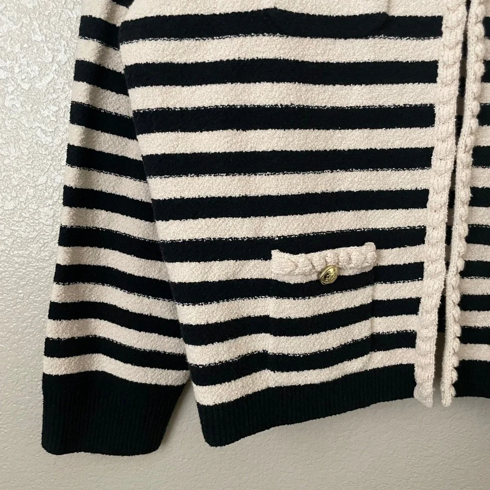 J. Crew Sweater Womens 2X Navy Cream‎ Odette Lady Jacket Striped Boucle Preppy